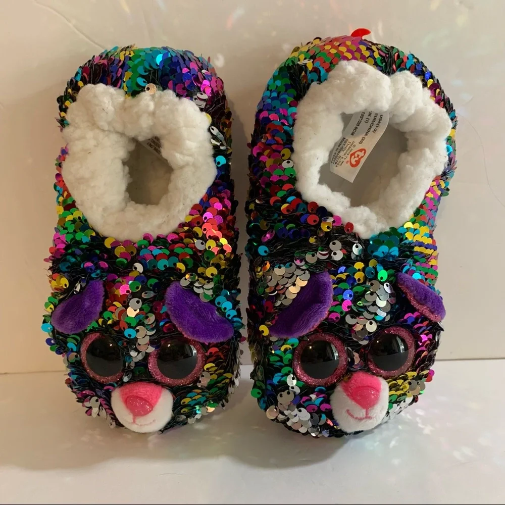 Ty beanie boos dotty youth 1-3 slippers grip sequin flip fleece lined socks